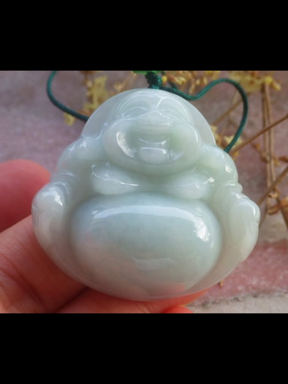 Certificate Jadeite Jade Light Green luck Laughing Buddha pendant god